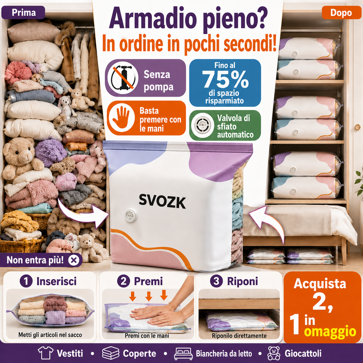 ΤΕΛΕΥΤΑΙΑ ΜΕΡΑ! 🔥 70% ΕΚΠΤΩΣΗ 👛 Τσάντες αποθήκευσης κενού SVOZK® 3D χωρίς αντλία 📦 Ο απόλυτος οργανωτής όλα-σε-ένα για ρούχα, παιχνίδια, βιβλία και λούτρινα ζωάκια 🧸📚👕🧦