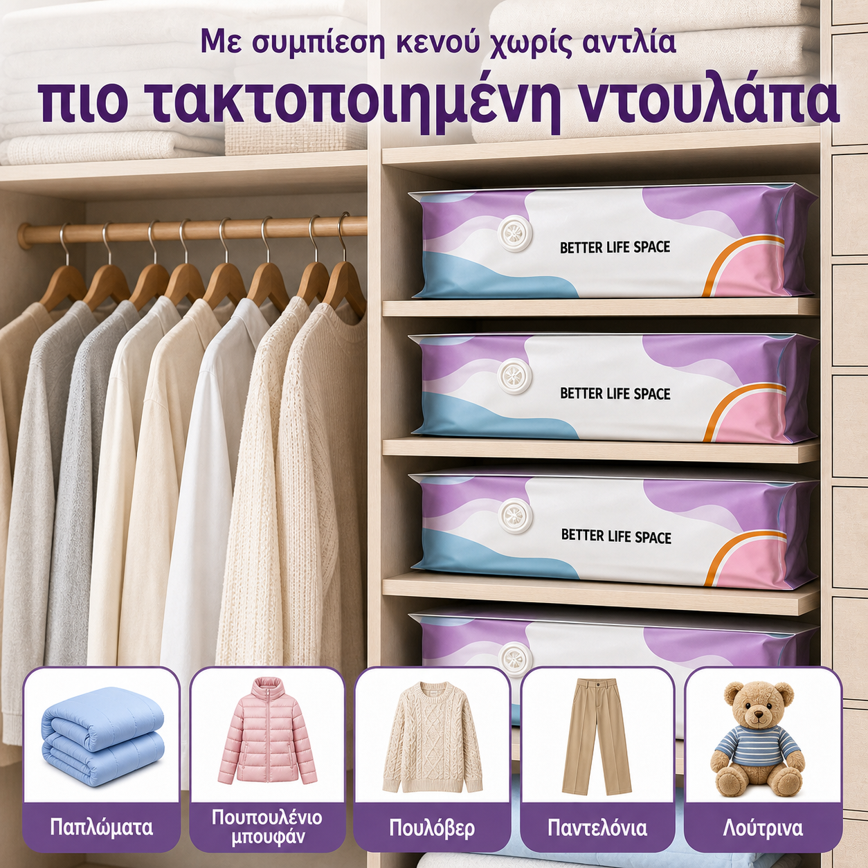 ΤΕΛΕΥΤΑΙΑ ΜΕΡΑ! 🔥 70% ΕΚΠΤΩΣΗ 👛 Τσάντες αποθήκευσης κενού SVOZK® 3D χωρίς αντλία 📦 Ο απόλυτος οργανωτής όλα-σε-ένα για ρούχα, παιχνίδια, βιβλία και λούτρινα ζωάκια 🧸📚👕🧦